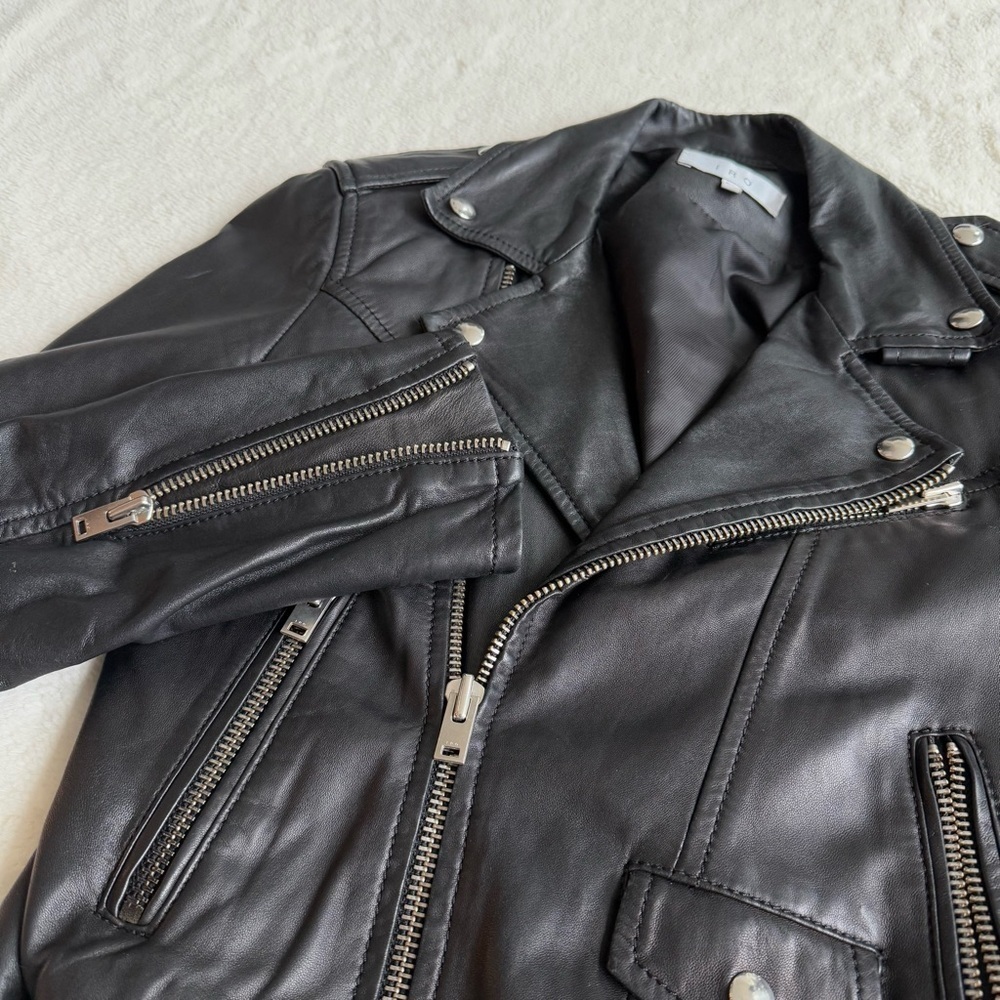 IRO Leather Black Moto Long Sleeve Jacket IT34 US XS (0-2) - Picture 6 of 13